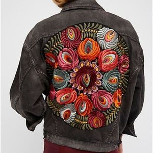 Free People Oversized Embroidered Denim Jacket